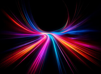 Poster - vibrant streaks of red, blue, orange, and purple light paint a dynamic abstract design against a sta