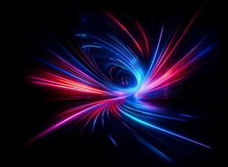 Wall Mural - vibrant abstract light streaks in blue, red, and pink swirl dynamically on a dark backdrop, creating