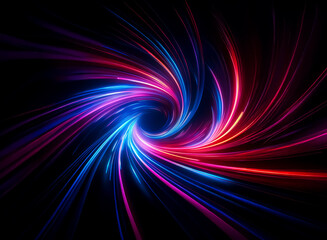 Wall Mural - vibrant light trails form a dynamic vortex against a dark background. red and blue hues swirl creati