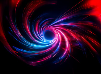 Poster - Vibrant swirling vortex of red and blue neon light streaks dynamically against a black backdrop, creating a futuristic and energetic abstract design.