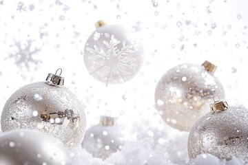 Poster - A collection of silver and white Christmas ornaments