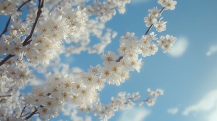 Poster - A cluster of white flowers adorns the branch of a tree