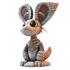 Playful Cartoonish Bilby Sculpture with Aztec-Inspired Patterns on a Textured Transparent background