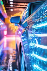 Aufkleber - A close-up view of a car parked in a modern parking garage