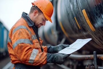 Poster - A construction worker holds a piece of paper, likely containing building plans or blueprints