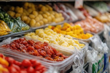 Sticker - A variety of fresh fruits and vegetables in plastic containers