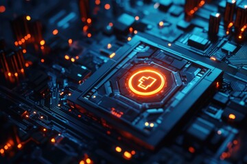 Poster - a detailed view of electronic components and wires, featuring a bright neon ring