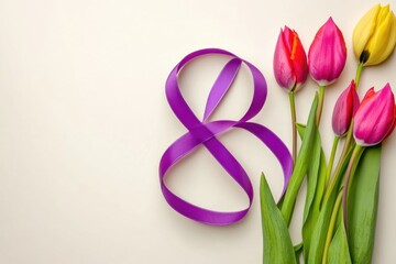 Aufkleber - Tulips arranged on a white surface with a number 8 in the center