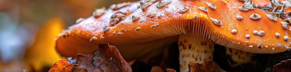 Canvas Print - A close-up view of a mushroom growing on a tree stump, suitable for nature or outdoor-themed projects