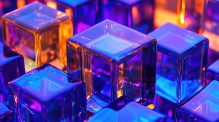 Poster - Close-up view of a group of transparent glass cubes