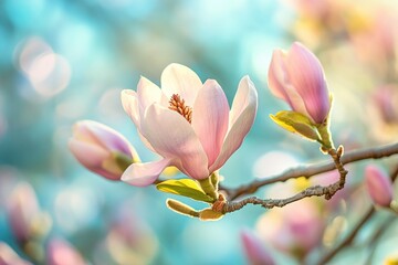 Poster - A single flower blooms on a tree branch, a natural and beautiful scene