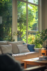 Poster - Furniture filled living space with a large window
