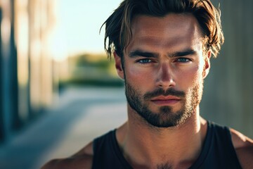 Aufkleber - A close-up shot of a man with a long beard, focusing on his facial features