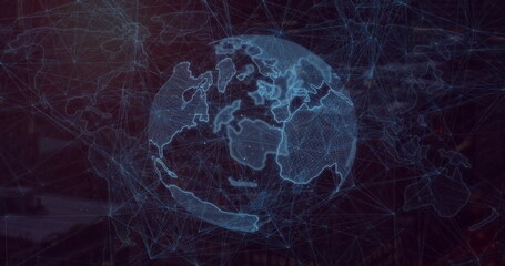 Poster - image of network of connections with globe over world map