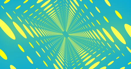 Poster - Image of digital tunnel with yellow spots on blue background