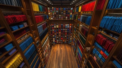 Wall Mural - Colorful fabric collection in a store, overhead view