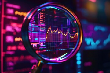 Poster - A magnifying glass looks at a stock chart, ideal for finance or business illustrations