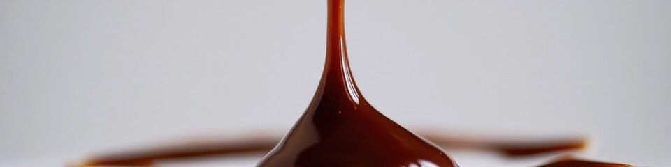 Poster - Rich and creamy chocolate sauce being poured onto a slice of cake, ideal for desserts or snacks