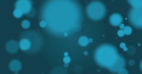 Poster - Image of bokeh blue light spots advancing over dark blue background