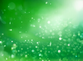 Wall Mural - abstract green background with bokeh effect. bright light shines from the upper right, creating a so