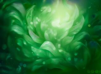 Sticker - a luminous green abstract floral form radiates soft light from its bright center, creating a dreamy,