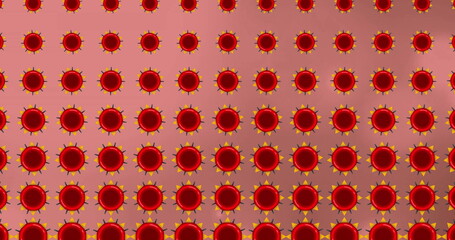 Poster - Image of red shapes moving over light spots