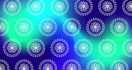Poster - image of white shapes moving over blue background