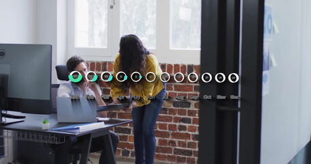 Aufkleber - Image of financial data processing over diverse business people in office
