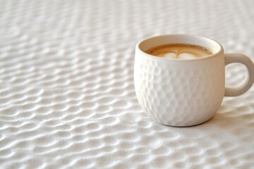 Poster - A cup of coffee sitting on a bed, ready to start the day