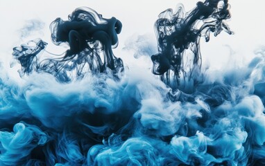 Poster - Abstract liquid background, with flowing smoke and silk on a blue and black color palette.