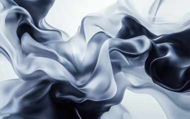 Poster - Abstract liquid background, with flowing smoke and silk on a blue and black color palette.
