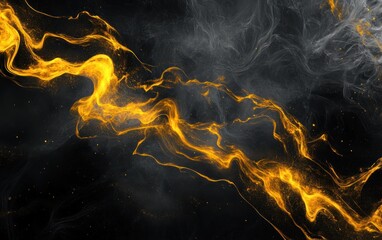 Poster - Abstract liquid smoke background, black and yellow fluid waves, elegant design, digital art.