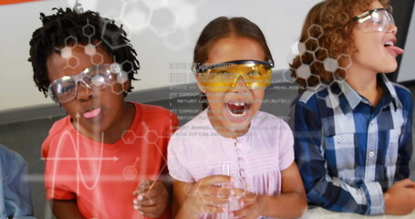 Poster - Image of scientific data processing over diverse schoolchildren in laboratory