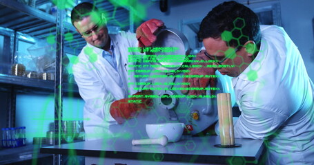 Aufkleber - Image of scientific data processing over diverse scientists in laboratory