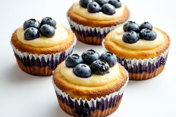 Poster - A plate of freshly baked cupcakes topped with juicy blueberries, perfect for a dessert or snack