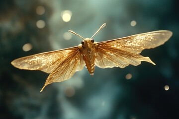 Aufkleber - A close-up shot of a moth in mid-air, its delicate wings beating rapidly