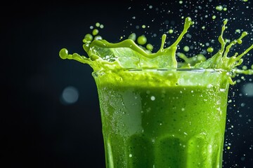 Poster - A glass filled with a mixture of green liquid and water, perfect for photography or illustration projects where a refreshing drink is needed