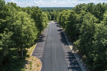 Poster - A serene wooded road surrounded by tall trees
