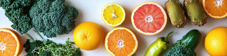 Sticker - Variety of fruits and vegetables arranged on a table