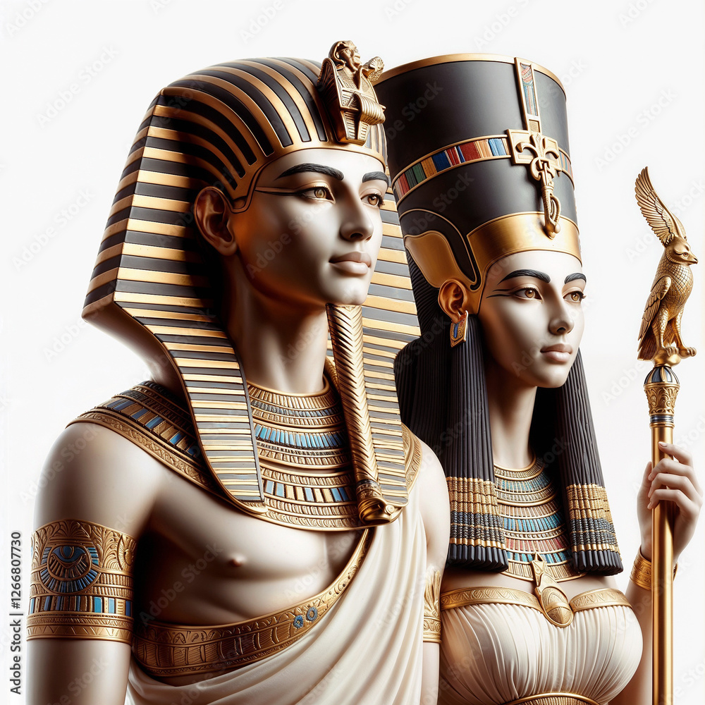 Stunning ancient Egyptian statues of a pharaoh and queen, featuring ...