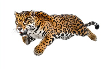 Aufkleber - A large leopard in mid-air while jumping, great for action or wildlife scenes