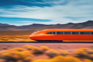 Aufkleber - Orange train travels across the arid landscape of the desert