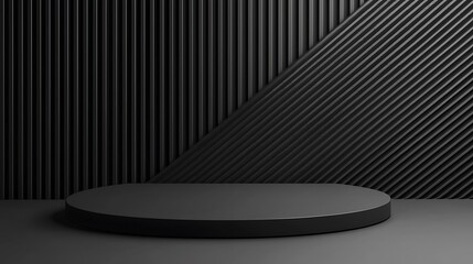 Poster - Black cylindrical podium, geometric backdrop, studio