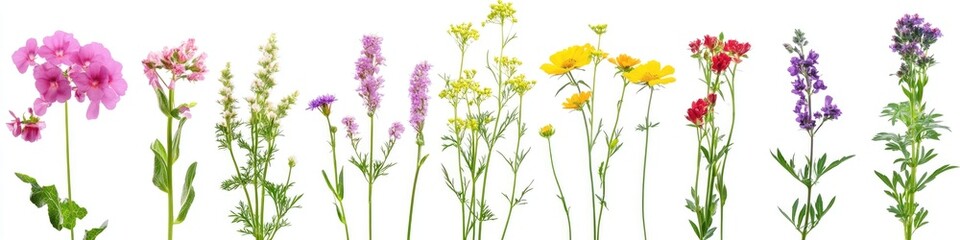 Poster - A collection of variously colored flowers arranged neatly on a plain white surface