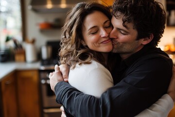 Canvas Print - A warm moment between two people in a home setting, great for romantic or family themes