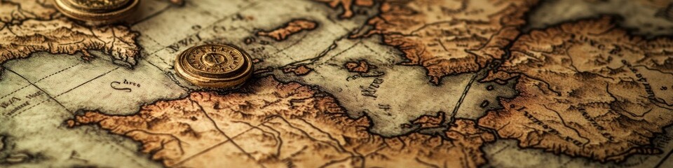 Poster - Map with a compass used for navigation and exploration, suitable for travel or adventure themes