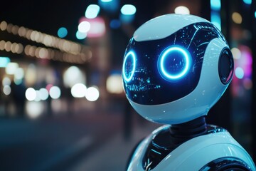 Poster - A robot standing in an urban setting, ready to move or interact with its surroundings