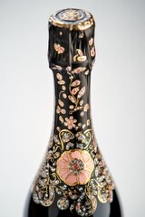 Aufkleber - A close-up shot of a bottle of wine sitting on a table, ideal for use in restaurant or bar settings