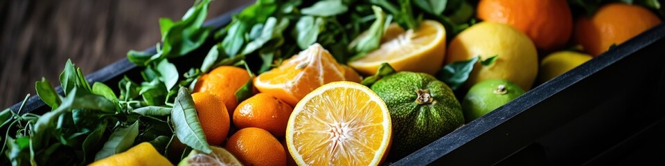 Aufkleber - A box filled with fresh oranges, limes, and lemons