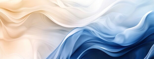 Poster - Abstract Blue and Beige Waves Flowing Seamlessly, Creating a Calming Visual Experience with Elegant Swirls and Soft Hues for Backgrounds